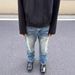 Men's Clothing Nostalgic Dark Blue Vintage High Street Slightly Flared Snowflake Washed Old Cleanfit Style Vibe_mkmklike.com