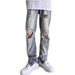 Men's High-Rise Vibe Style Ripped Zipper Jeans Hip Hop Distressed Simple Denim High Street Feel Summer_mkmklike.com