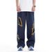 Men's Clothing Retro Washed Ripped Embroidered Flowers Niche Design Loose Straight Leg Mopping Trousers_mkmklike.com