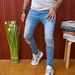 Denim High Street Trendy Brand Holes And Fit, Elastic Jeans With Small Feet, Men's Slim Fit_mkmklike.com