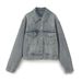 Women's Classic Denim Jacket – Versatile Long Sleeve Coat For Casual & Office Wear (XS/S/M/L, Grey)_mkmklike.com