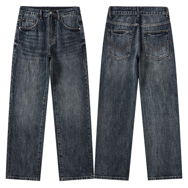 Men's Clothing & Archer0603 & Straight Leg Jeans Men's Trendy Cleanfit American Retro Washed Loose Wide Leg Pants_mkmklike.com