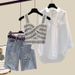 Women's Clothing Summer Suits For Women New Large Size Women's Clothing Shirt Top Suspenders With Denim Shorts Three Piece Suit_mkmklike.com