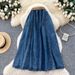 Women's Retro Style High-Waisted A-Line Denim Skirt Slimming Woven Belt Midi Skirt Versatile Mid-Length Flared Skirt For Spring/Autumn_mkmklike.com