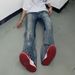 Men's Clothing High Street European And American English Embroidery Ripped Retro Jeans Trousers Men's Knife Cut Pants_mkmklike.com