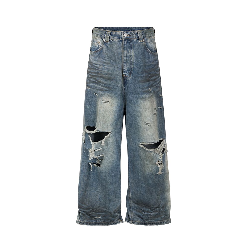 Ausgefranste, Beschädigte Loch-Baggy-Jeans Mit Weitem Bein Für Männer Und Frauen, Streetwear, Lässige Ropa Hombre-Denim-Hose, Übergroße Cargohose_mkmklike.com