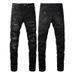 Men's Slim Fit Jeans With Distressed Patchwork & Paisley Design - Streetwear Fashion For Urban Style_mkmklike.com