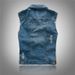 Men’s Slim-Fit Denim Vest – Distressed Washed Workwear Jacket With Multiple Pockets (98% Cotton, S-6XL, Blue)_mkmklike.com