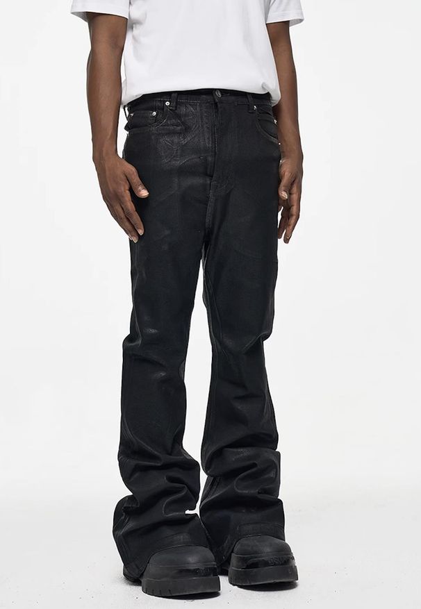 Men's High Street Waxed Coated Jeans - Ro Style Slightly Flared Trousers With Brushed Finish & Stretch (Black, S-Xxxl)_mkmklike.com
