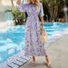 Long hem floral dress, short sleeve, waist, slim, long style bohemian dress_mkmklike.com