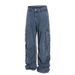 Vintage French Blue Overalls – Men's Washed Denim Wide-Leg Trousers With Retro Workwear Style_mkmklike.com