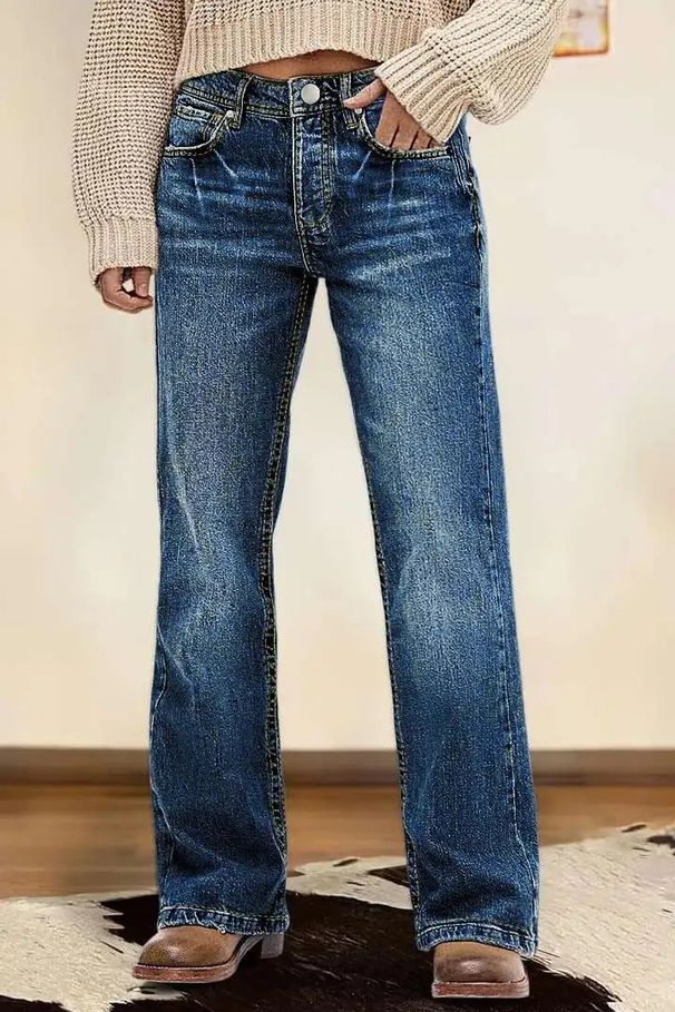 Retro High-Waisted Slim Fit Wide Leg Jeans For Women Loose Fit Slimming Commuter Denim_mkmklike.com