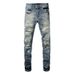 European And American Trendy Brand High Street American Jeans Men's Thread Insertion Process, Holes And Random Lines Patch Elastic Slim Men's Pants_mkmklike.com