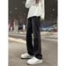 Nordmann Men's Flared Jeans New High Street Washed Retro Casual Pants American Style Loose Straight Black Long Trousers_mkmklike.com