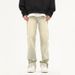 Nordmann Mud Yellow Jeans Men American Retro High Street Side Zipper Casual New Loose Straight Pants_mkmklike.com