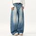Men's Distressed Patchwork Jeans – High Street Straight-Leg Denim Pants With Sand Wash_mkmklike.com