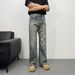 Men's Rhinestone Embellished Jeans – Distressed Washed Denim Pants With Star Studs, Streetwear Straight-Leg Fit (Blue)_mkmklike.com