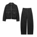 "Trendy Denim Two-Piece Set For Women - Stylish Jacket & Pleated Pants Outfit | European & American Fashion"_mkmklike.com