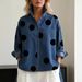 Voya Recommend! New Women's Printed Imitation Denim Stand Up Collar Casual Shirt With Personalized Front Short And Back Long Top_mkmklike.com