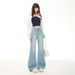 Early Spring Style Loose-fitting, Non-tight-fitting Light-colored Women's Jeans With A Slight Flare, High-waisted,_mkmklike.com