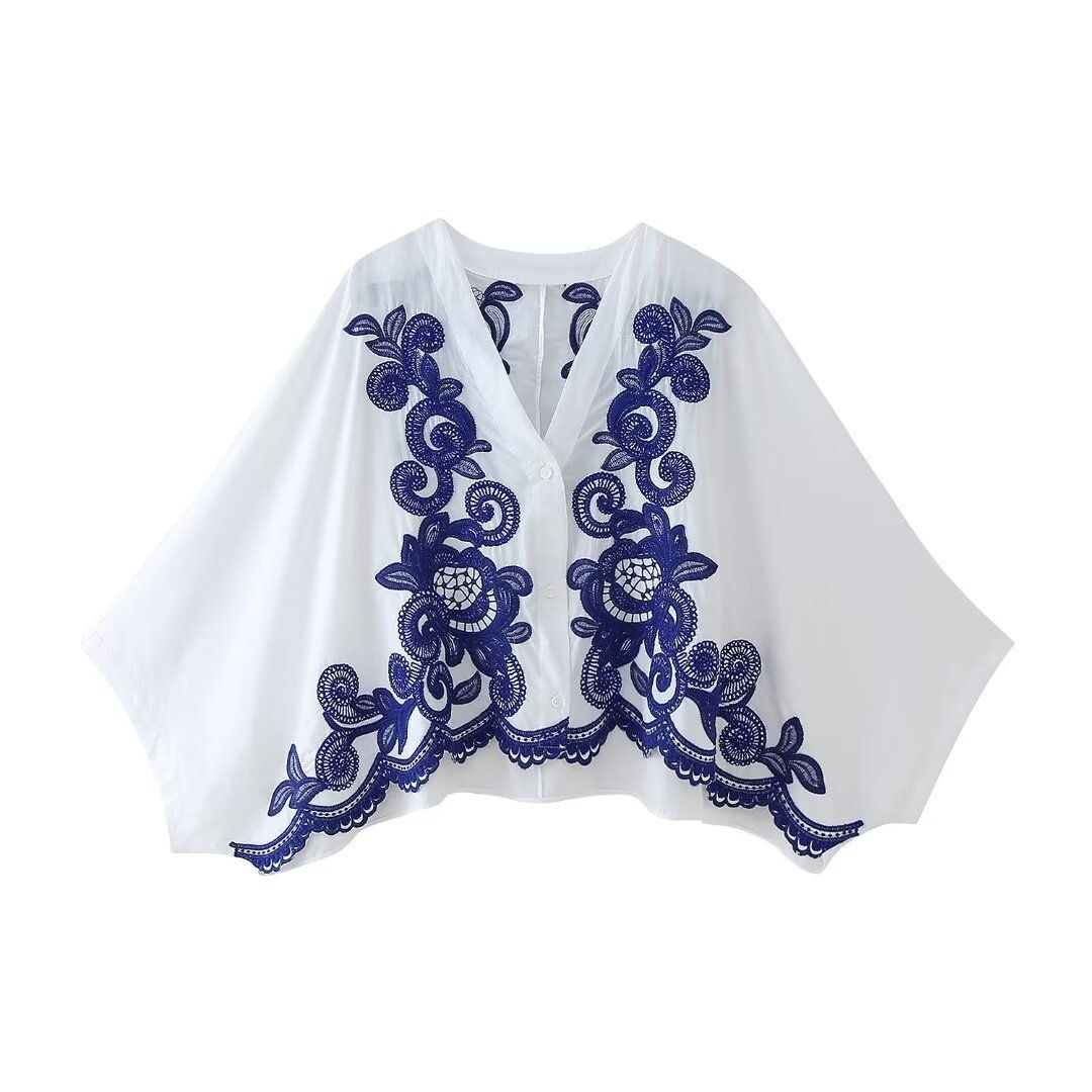 Women's ClothingFashion Contrast Embroidered Shirt + Skirt Set Women_mkmklike.com