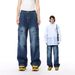 Men's Vintage Workwear Jeans - High Street Baggy Denim Pants With Straight Leg & Multi-Pockets, Washed Blue/Light Blue, S/M/L/XL_mkmklike.com