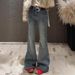 Plus Size Vintage Flare Jeans For Women – Stretchy High-Waisted Rhinestone Embellished Bootcut Denim Pants (Blue, S-3XL)_mkmklike.com