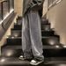 Hong Kong-style Trendy Jeans For Men, Spring And Autumn Loose Straight-leg Pants, American High Street Trendy Brand Wide-leg Casual Pants For Men_mkmklike.com