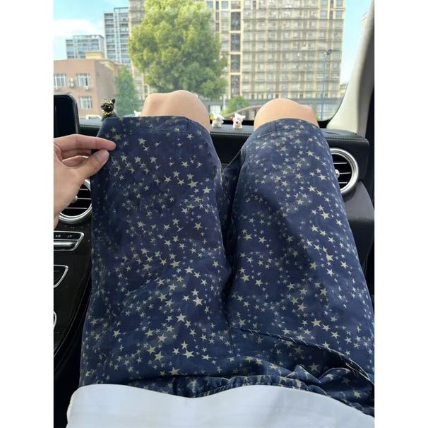 Men's American Retro Star Print Denim Shorts High Street Style Summer Loose Straight Leg Mid Length Five Point Pants_mkmklike.com
