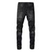 American High Street Ripped Jeans Personalized Red Patch Trendy Black Elastic Small Foot Slim Pants_mkmklike.com