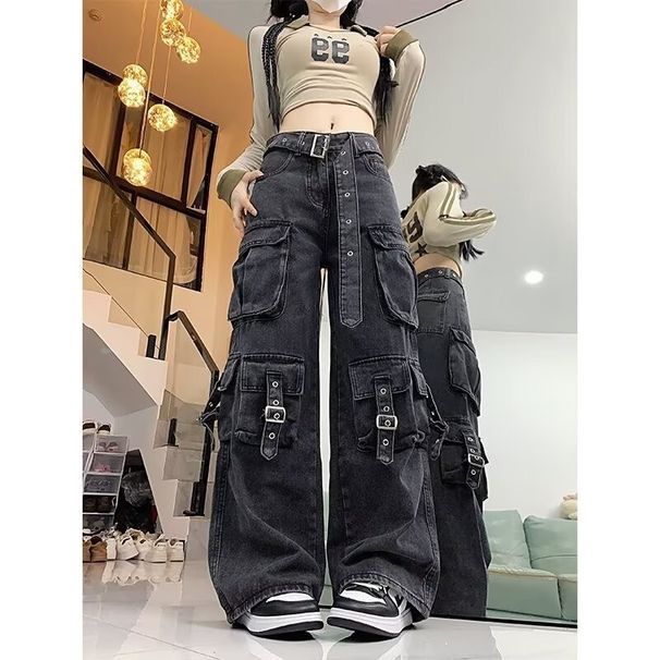 American Retro High Street Workwear Jeans For Women, Straight Wide-Leg Casual Pants, 2025 New Fashion Trend Long Pants_mkmklike.com