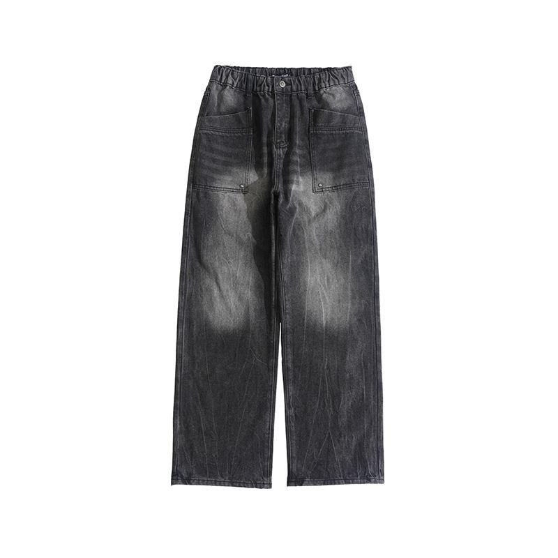 Men's Clothing Retro High Street Jeans For Men And Women Washed And Distressed Loose Wide Leg Straight Leg High Street Pants_mkmklike.com