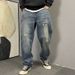 Men's Clothing Casual Retro Washed Denim Jeans For Men, Straight Leg, Loose Fit, Trendy, Versatile Wide Leg Dad Pants._mkmklike.com