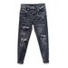 Men's Distressed Denim Jeans – Stone-Washed Slim Fit With Medium Stretch | Vintage Blue-Grey Straight Leg Streetwear Pants (M-3XL)_mkmklike.com