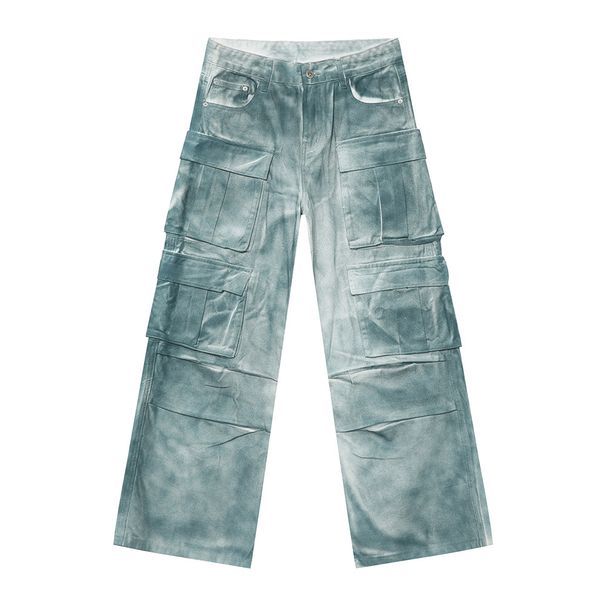 Men's Clothing New Autumn Products Niche Heavy Industry Gradient Spray Color Distressed Multi Pocket Wide Leg Overalls_mkmklike.com