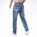 Men's Jeans, Fashionable And Casual, Blue Elastic Small Leg Pants, Slim Fit And Slimming, Embroidered Heavy-duty Men's Denim Pants_mkmklike.com