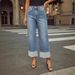 Women's Clothing Stretch Denim Jeans For Women - Comfortable Straight Leg Cropped Jeans With Washed & Rolled Hem, Mid-Rise Casual Pants_mkmklike.com