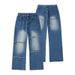 Men's Clothing Slimming Wide Leg Straight Leg Jeans Frayed Hem Casual Flowy Versatile Denim Jeans For Men And Women_mkmklike.com