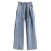Size 80-100kg Leg Jeans Women, Loose Fit For Plus Size, Mid Elastic Waist, Slimming Straight Pants_mkmklike.com
