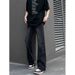 Nordmann Washed Black Jeans For Men, Slightly Flared Straight-Leg Pants, American High Street Retro Loose Fit Versatile Cool_mkmklike.com