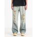 Plus Size Men's Jeans High Street Style Trendy Distressed Faded Casual Loose Straight Leg Chubby Style_mkmklike.com