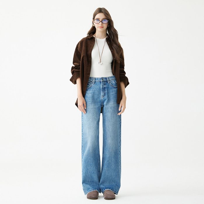 Women's Clothing High Waist Loose Fit Cotton Jeans - Turkish Blue Washed Wide Leg Pants For Casual & Office Wear_mkmklike.com