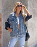 Distressed Denim Jacket – Women’s Oversized Plaid Shirt With Raw Hem & Polo Collar (S-XL, Cotton Blend, Streetwear Essential)_mkmklike.com