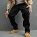Men's Clothing Trendy New Solid Color Premium Black Stretch Denim Jeans, Unique Mid Waisted Pants, Loose Fit Long Pants, High Street Wide Leg Pants_mkmklike.com