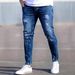 Men's Trendy Casual Ripped Stretch Jeans Washed Whiskered Slim Fit Trousers Wish Brand Standard Thickness_mkmklike.com