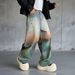 Men's Clothing Style Denim Trendy Loose Straight Leg Personalized Tie Dye Iridescent Washed Midweight Cotton Jeans_mkmklike.com