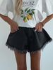 K Fashion Women's Fur Edge Umbrella Shaped Denim Shorts_mkmklike.com