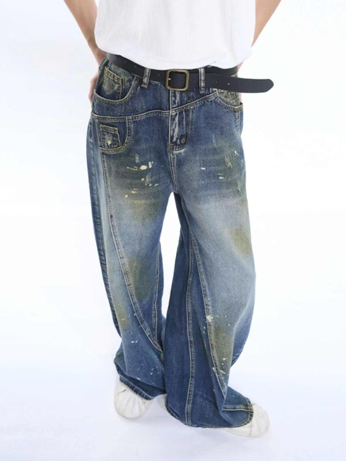 Men's Casual Blue Splash Paint Denim Shorts - Low-Rise Stretchable Comfort Fit For Teens & Young Adults_mkmklike.com