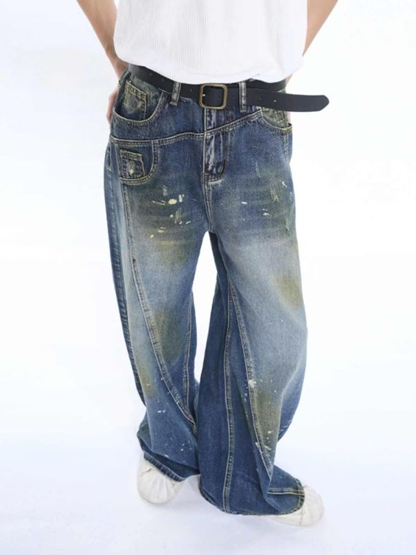 Men's Casual Blue Splash Paint Denim Shorts - Low-Rise Stretchable Comfort Fit For Teens & Young Adults_mkmklike.com