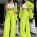 Women's Clothing Elegant Solid Color Split Sleeve Lapel Suit Pocket Straight Pants Suit_mkmklike.com